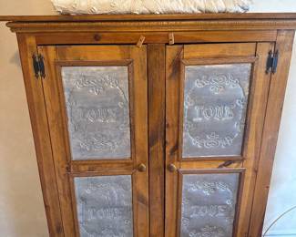 vintage pie safe and quilts 