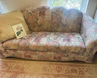close up of the floral sofa 