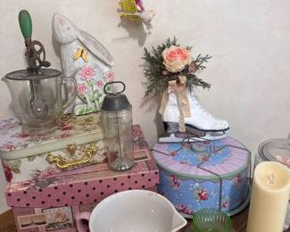 selection of vintage kitchen tools plus decor 