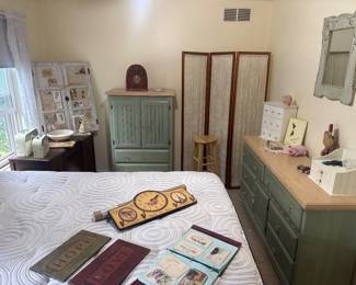 small teal armoire and dresser 