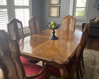 Wood formal dining table and upholstered chairs-6