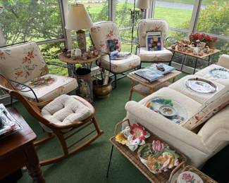 Porch Furniture, Large collection of Peggy Karr Glassware, and more