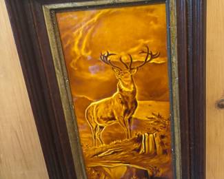 Sherwin & Cotton Majolica Style Ceramic Tile of Stag - Antique
