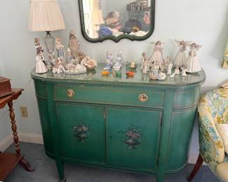 Vintage bedroom set Stenciled..Stenciled Dresser, Highboy, Dressing Table, and Side Table, and Twin Beds,