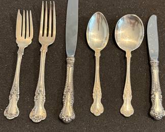 12 - 6 piece place settings of Gorham "Cambridge" (1899) along with many serving pieces