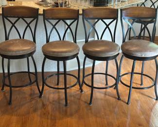 6 swivel metal and leather bar stools