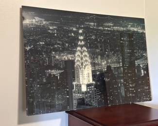This artwork is an acrylic city photo print titled "Chrysler Building at Night" by fine art photographer Joseph Hedaya