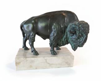 Bronze Bison Sculpture by Carl Kauba on Marble Base