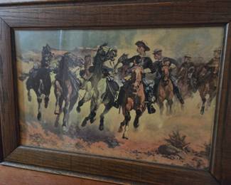 Frederic Remington "Dismounted: The Fourth Troopers Moving" Print in Wooden Frame
