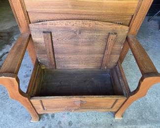 Antique Oak Hall Tree with Storage Bench