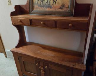 Vintage Pine Bucket Bench with Cabinet