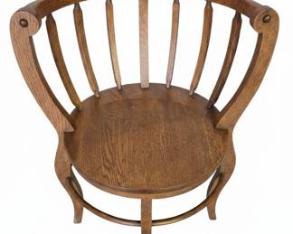 Antique Oak Barrel Back Spindle Armchair