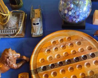 Wooden Solitaire Board Game with Glass Marbles