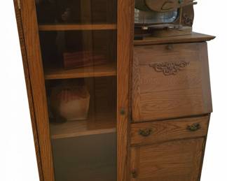 Antique Oak Larkin Desk with China Cabinet