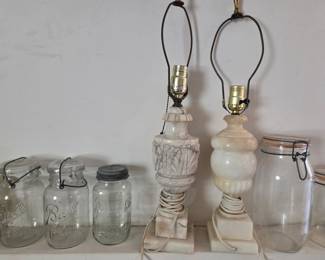 Pair of Vintage Italian Alabaster Urn Table Lamps