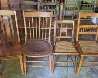 Assorted Vintage Wooden Chairs with Cane Seats