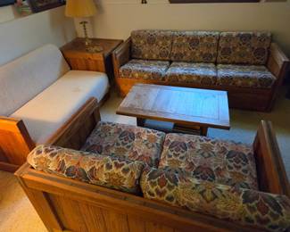 This End Up Furniture Company Solid Wood Sofa and Armchair Set with Floral Upholstery