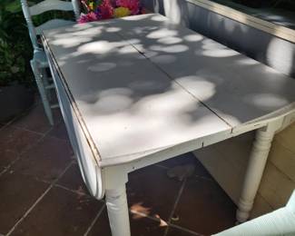 White 'Shabby Chic' Vintage Flap Table with two Matching Ladder Back Vintage Chairs.