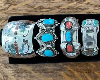Turquoise and Coral Cuff Bracelets