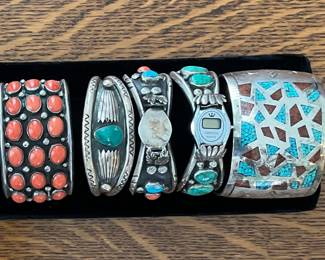 Turquoise and Coral Cuff Bracelets