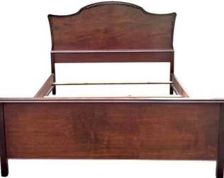 Vintage Mahogany Wood Double Bed Frame With Carved Headboard