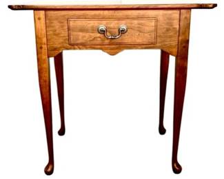 "Bob Timberlake" Cherry Table - Queen Anne Pad Feet, Tea Cup Corners, Single Cockbeaded Draw, & Brass Pull