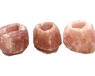 Set Of Three Natural Pink Himalayan Rock Salt Tea Light Candle Holders