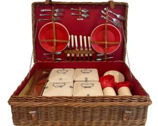 RARE - Vintage Abercrombie & Fitch Wicker Picnic Hamper - Complete Set For 6 - Excellent Condition