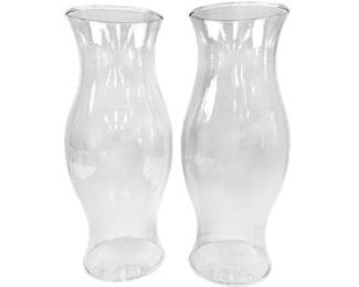 Pair Of Clear Glass Hurricane Lamp Shades With Flared Tops And Bases