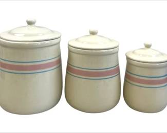 Vintage McCoy Pottery Pink And Blue Banded Canister Set