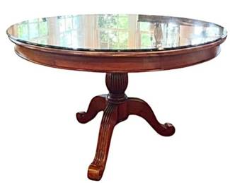 Outstanding Pedestal Base Dining Table With Custom Cut Glass Protective Cover