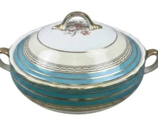 Aynsley English Porcelain Covered Casserole With Gold Trim & Floral Motif