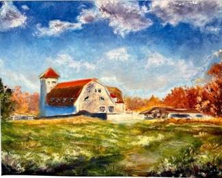 Original Painting By Darien Artist Robert Johnson - Landscape With Red Barn