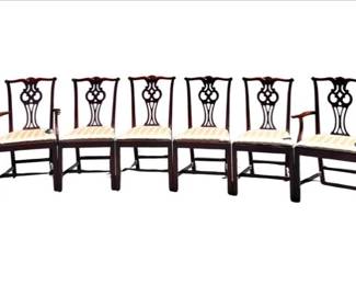 Six Hickory Chippendale Mahogany Dining Chairs