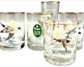 Ned Smith Decoy Whiskey & Highball Glasses With Woodway Country Club Logo On Back