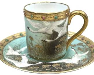 Vintage Nippon Hand-Painted Flying Geese Tea Cup & Saucer