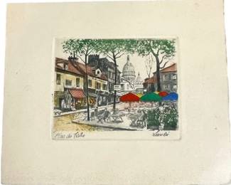 Vintage Leandri Place Du Tertre Montmartre Paris Etching Print