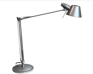 Adjustable Silver-Toned Metal Desk Lamp With Articulated Arm And Conical Shade