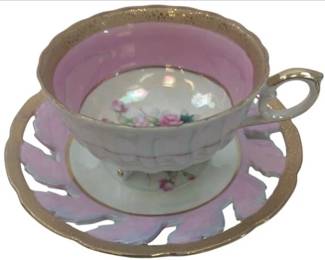 Vintage Royal Sealy Porcelain Iridescent Tea Cup & Pierced Plate Set