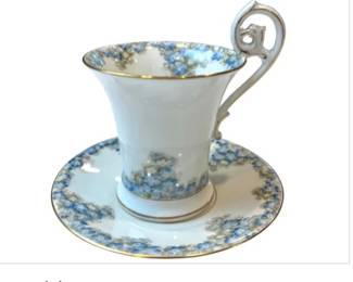 French Porcelain Teacup & Saucer - Signed T.V. France - Davis Collamore & Co