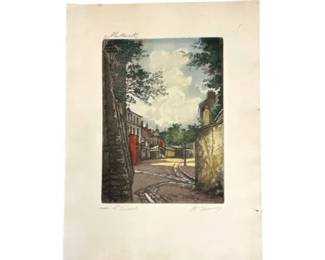 Vintage H. Tourney Etching Rue St. Vincent Montmartre Paris Street Scene