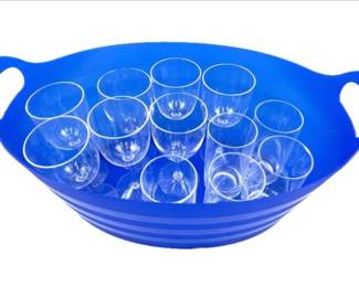 Plastic Wine Bottle Chiller, Plus Assortment Of Acrylic Lemonade Size Tumblers & Acrylic Wine Glasses