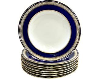 English Copeland Porcelain For Burley & Company Rimmed Soup Bowls - Cobalt With Gold Trim