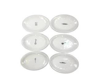 Set Of Rae Dunn Oval Ceramic Appetizer Plates With Cooking Graphics
