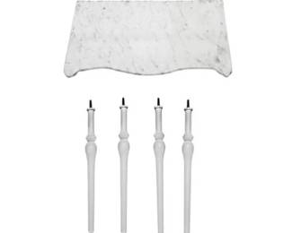 Vintage Carrara Marble Scalloped Table Top - 48 Inches Wide X 20 Inches Deep - With Wooden Legs, 22 Inches High