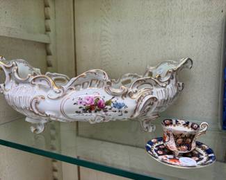 Large Antique Meissen compote, and miniature antique  armari saucer, and cup