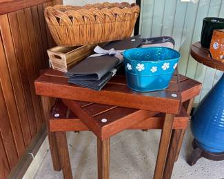 Custom-made three outdoor wood side tables