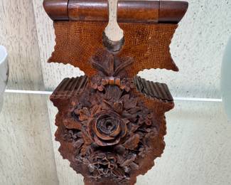 Rare antique hand carved wood pocket watch holder