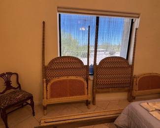 Pair of beautiful antique French beds includes headboard, footboard side rails