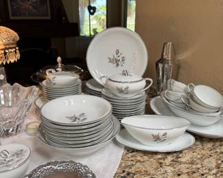 Beautiful pink and white with red plates China set